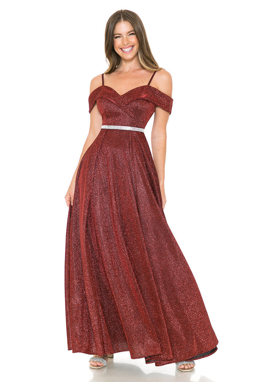 METHALIC OFF SHOULDER WINE - CLEARANCE