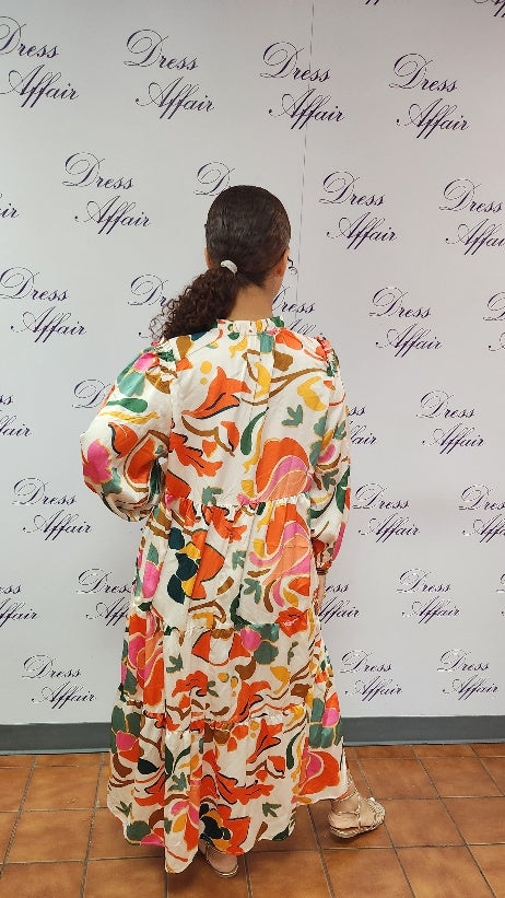 PLUS CONSERVATIVE PRINT MIDI DRESS - CLEREANCE