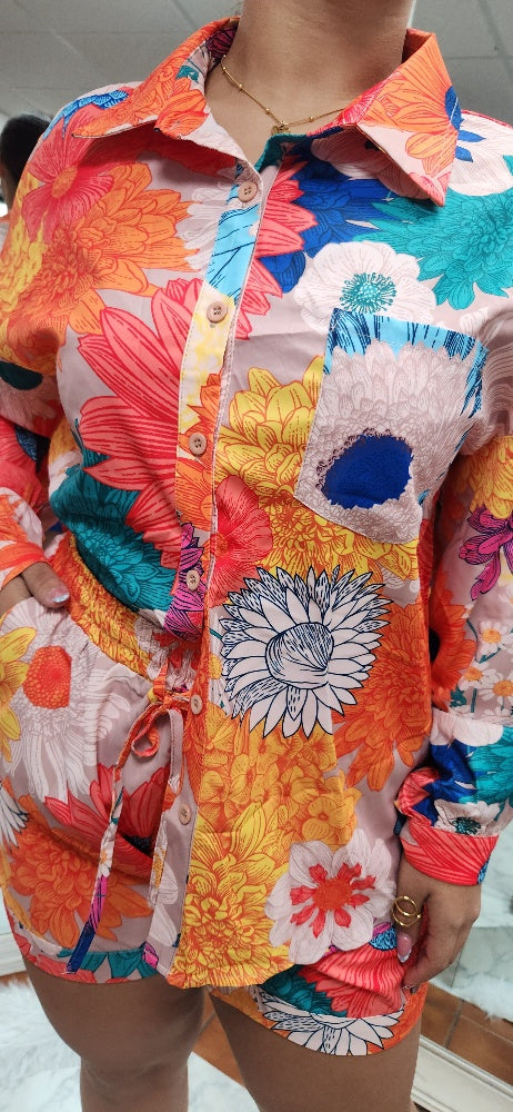 BLOUSE AND SHORT PRINT SET - CLEARENCE - 1 PIECE