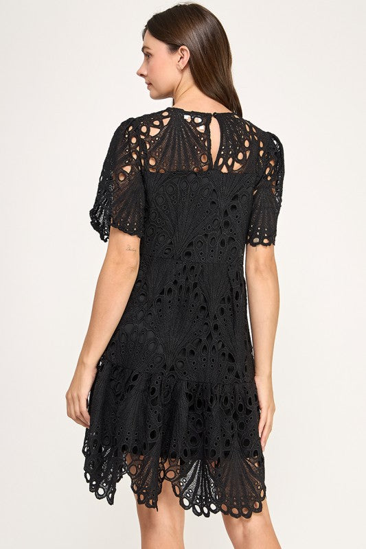 BLACK LILLY CROCHET SHORT DRESS