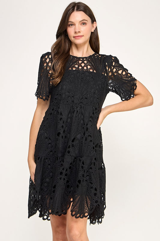 BLACK LILLY CROCHET SHORT DRESS