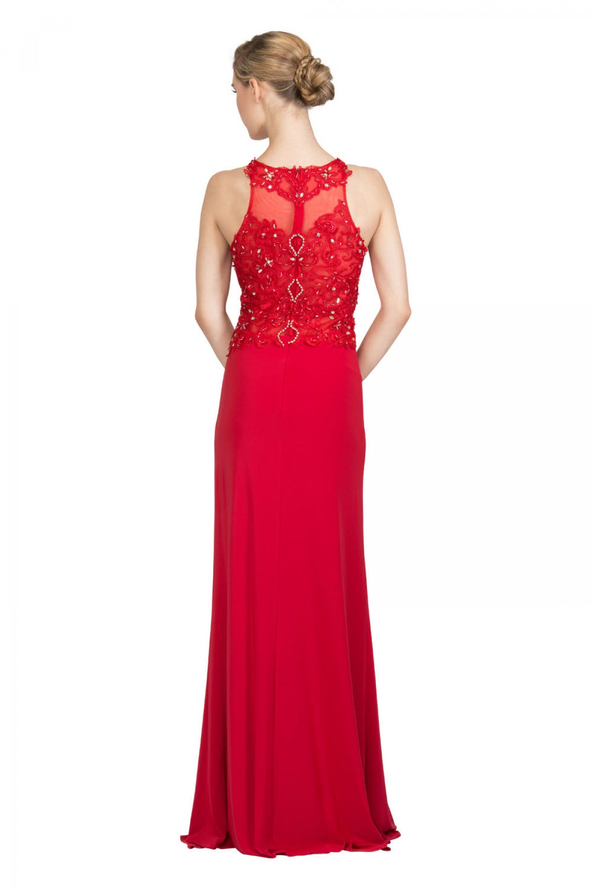 EMBELISHED LACE TOP EVENING DRESS - CLEARANCE