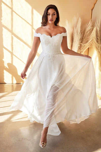 OFF SHOULDER LACE SIMPLE PLUS SIZE WEDDING DRESS