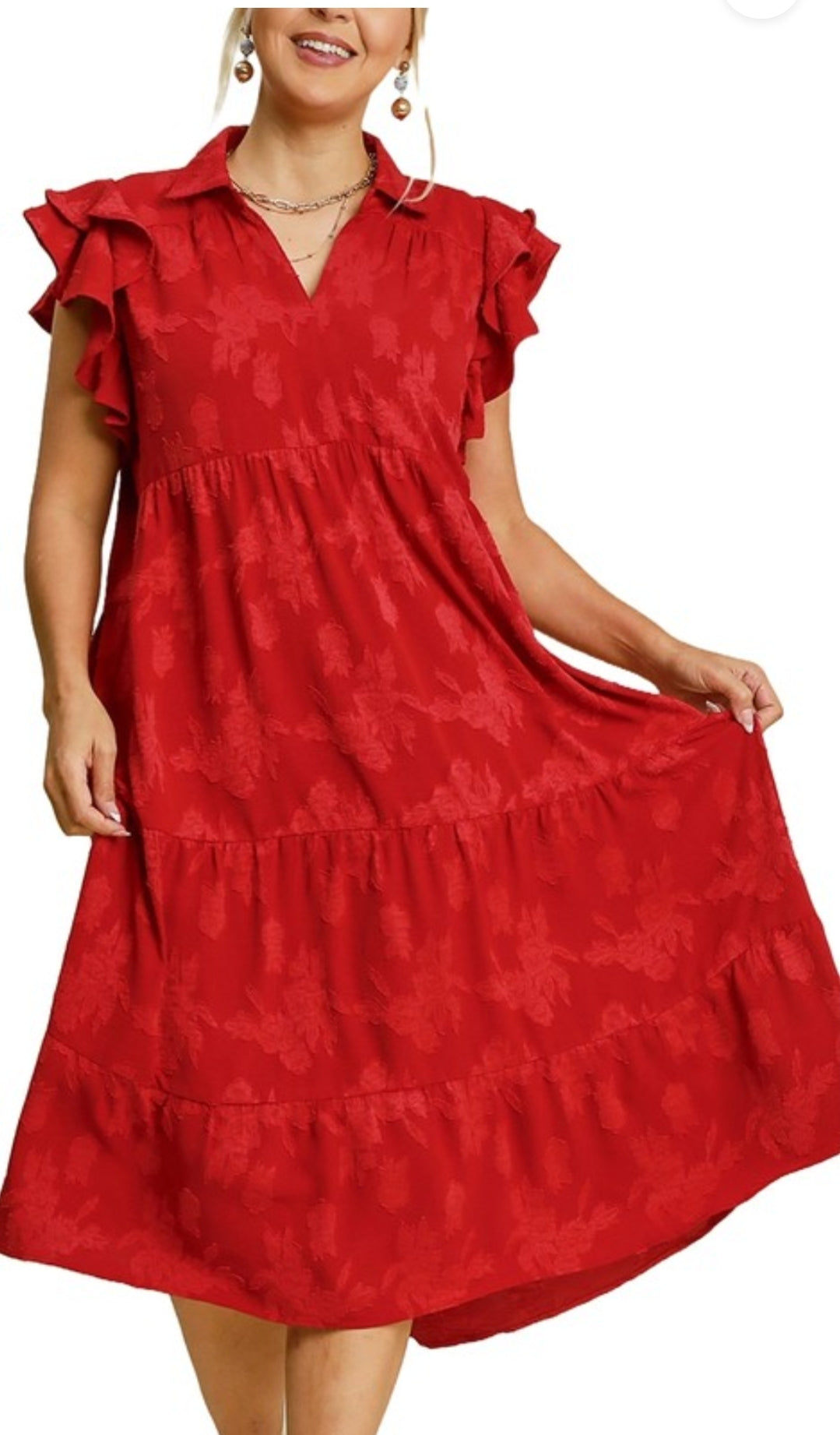 MIDI TIERED RED PLUS DRESS