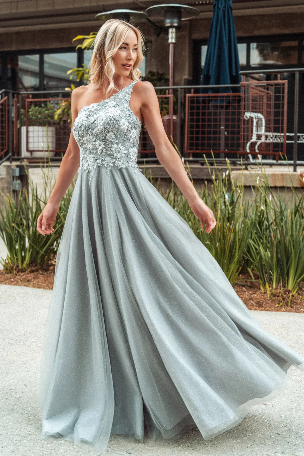 ONE SHOULDER A LINE EVENING GOWN- CLEARENCE