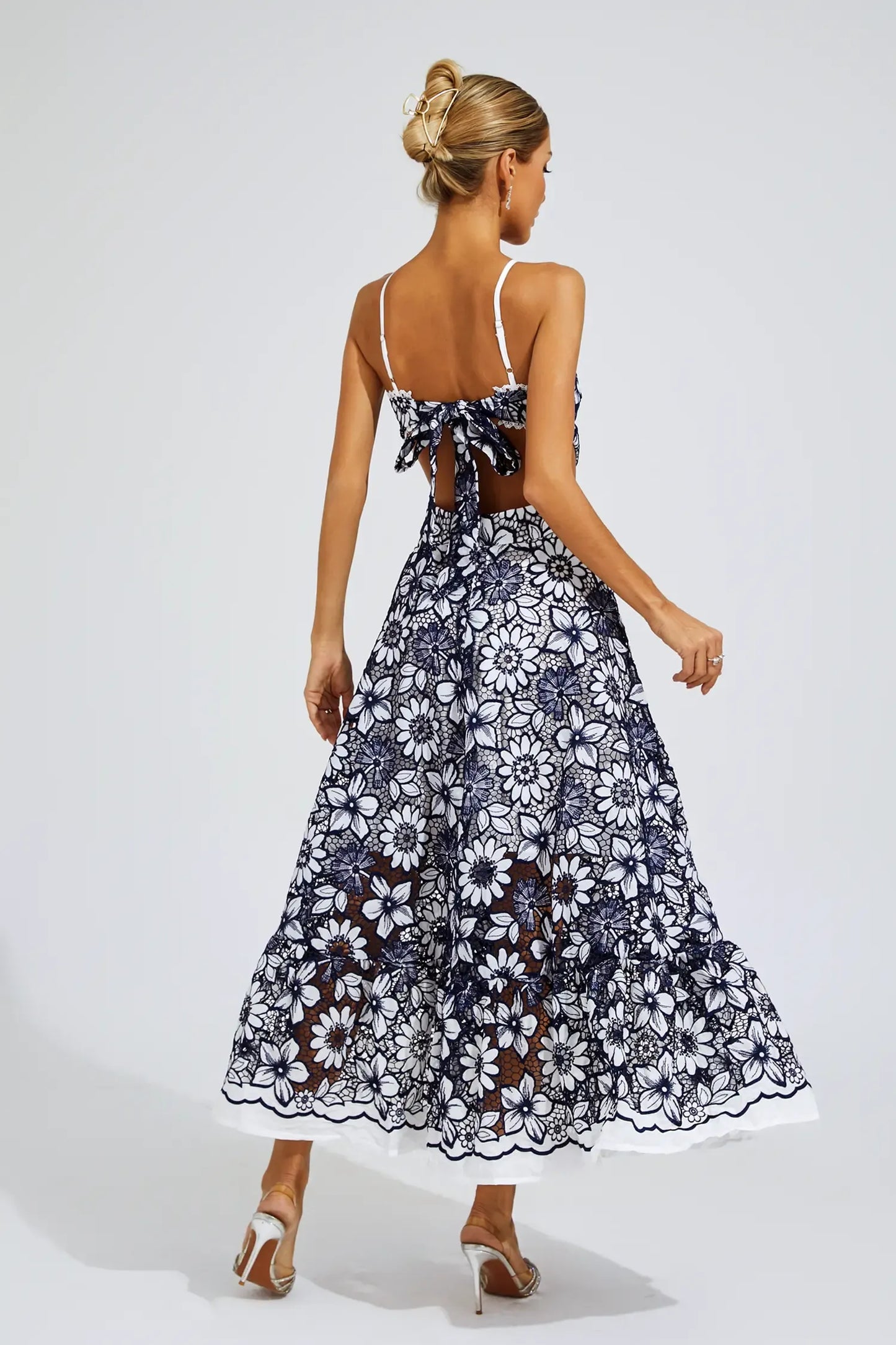 EMBROIDERY CUT OUT CROCHET HOLTER DRESS