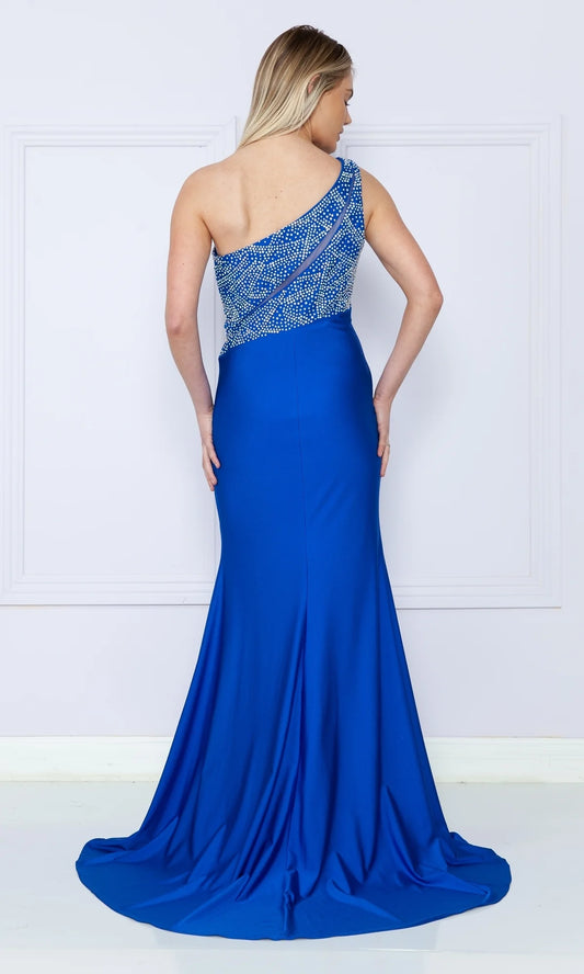 ONE SHOULDER JERSEY STRECH EVENING DRESS - CLEAREANCE