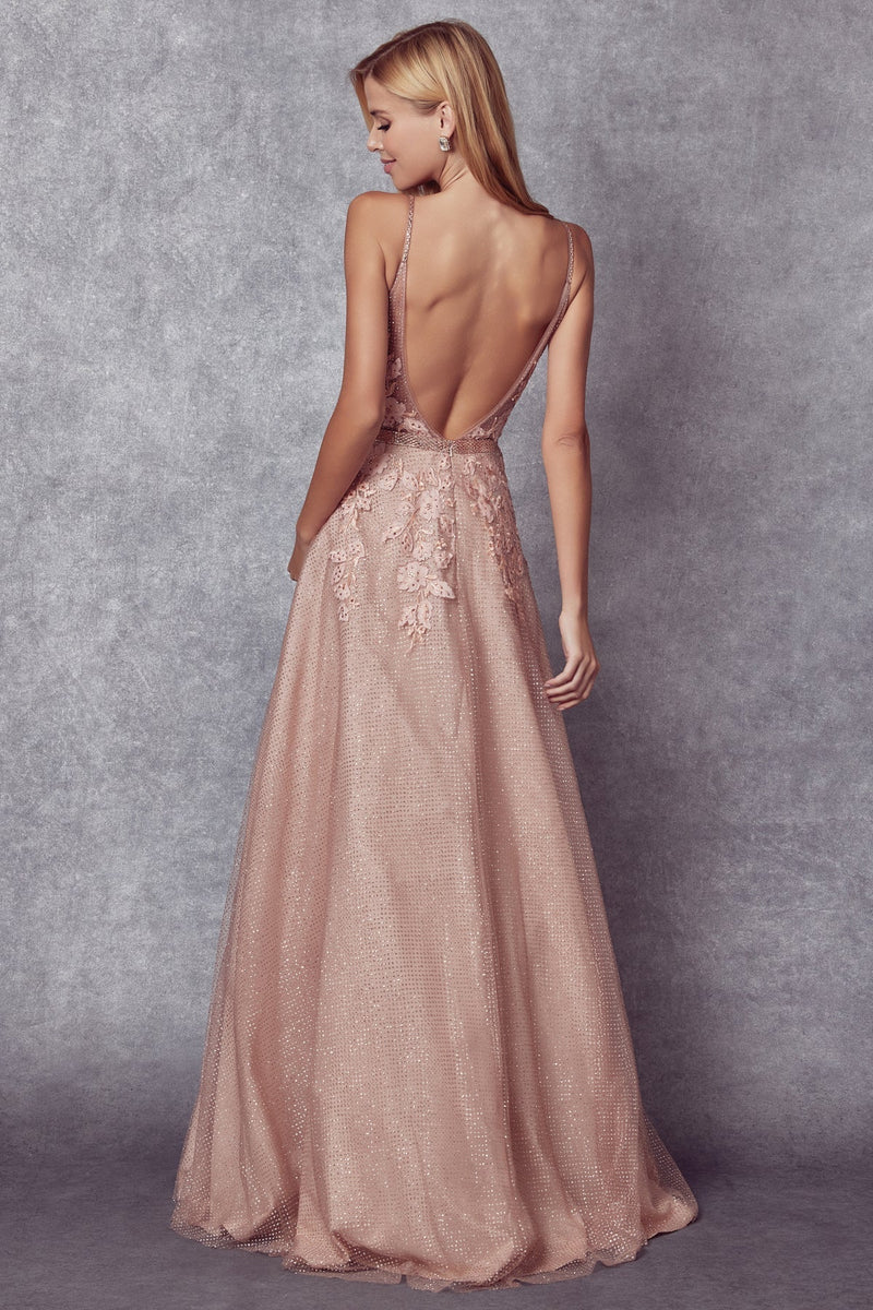 Applique Long A-line Glitter Dress - CLEARENCE