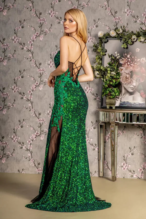 SEQUIN AND EMBROIDERY EVENING DRESS - CLEARENCE