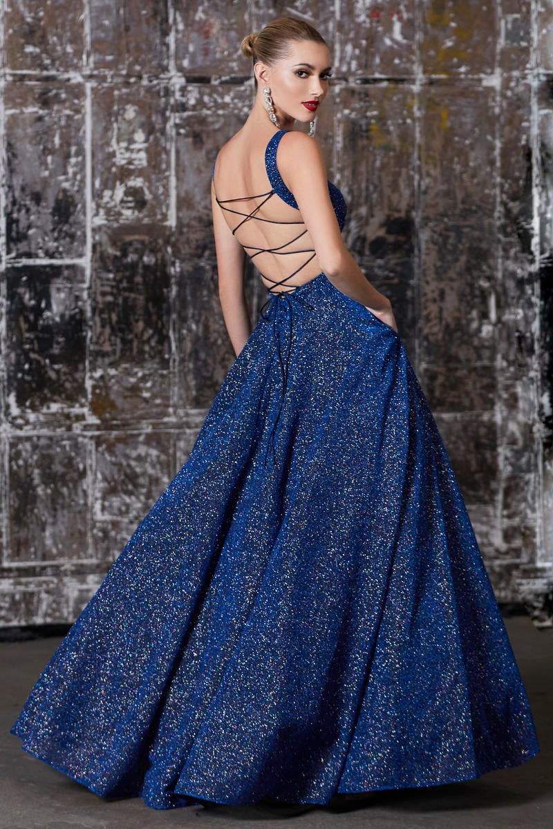 A LINE STRAP BACK EVENING DRESS - CLEARENCE