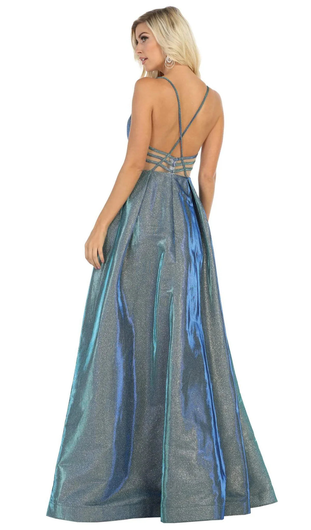 METHALIC STRAPS A LINE EVENING GOWN - CLEREANCE