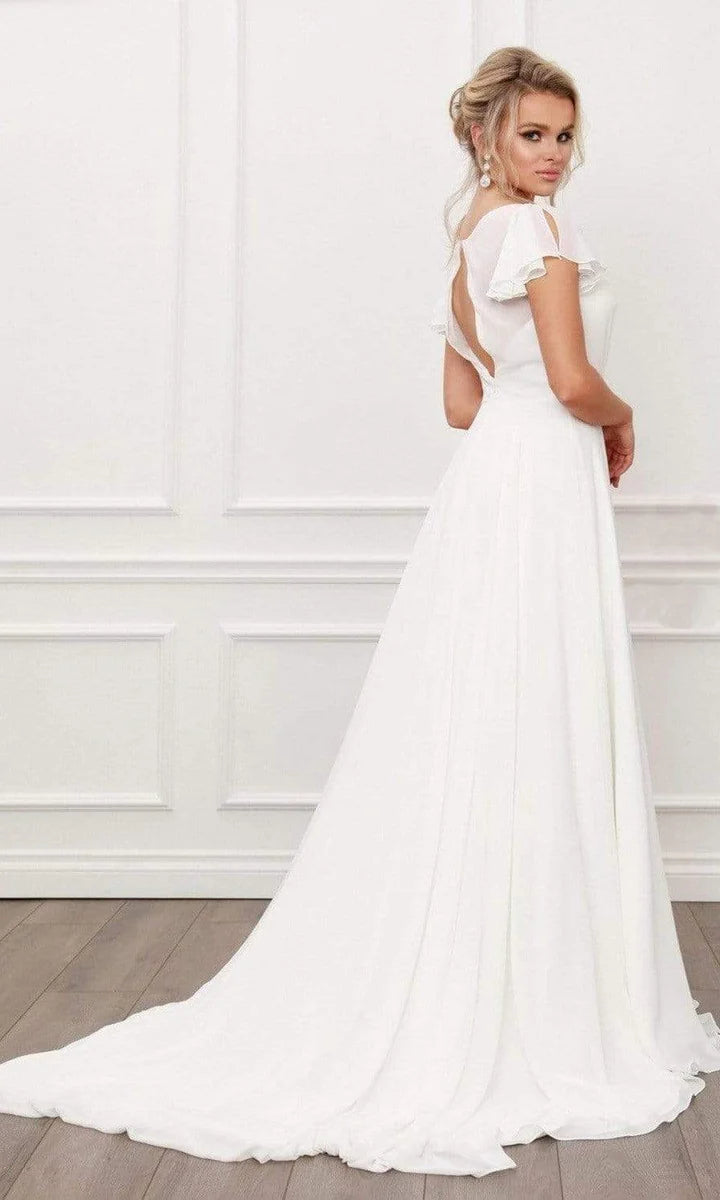 V NECK FLOWY WEDDING DRESS