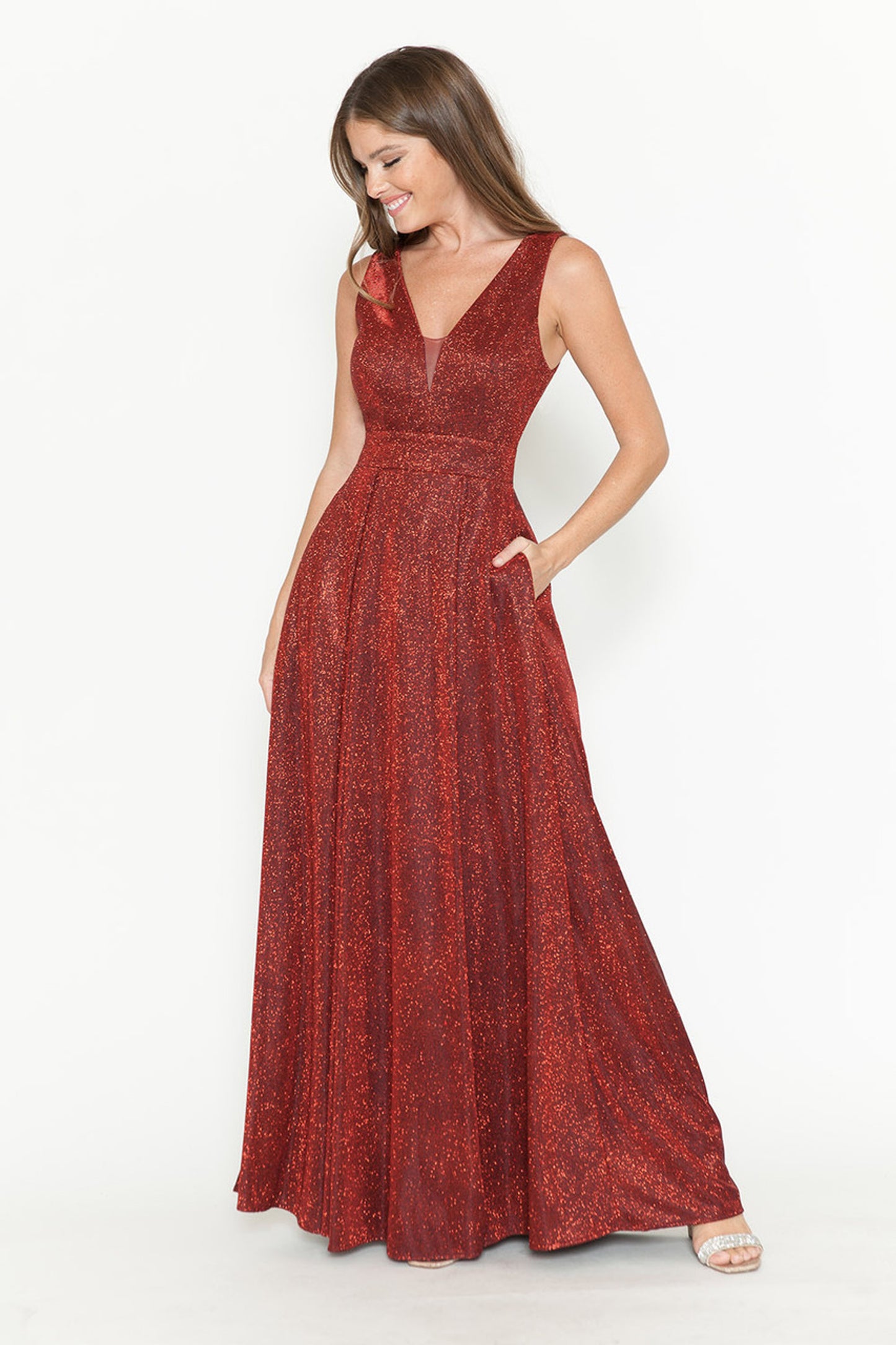 STRECH METHALLIC A LINE EVENING DRESS