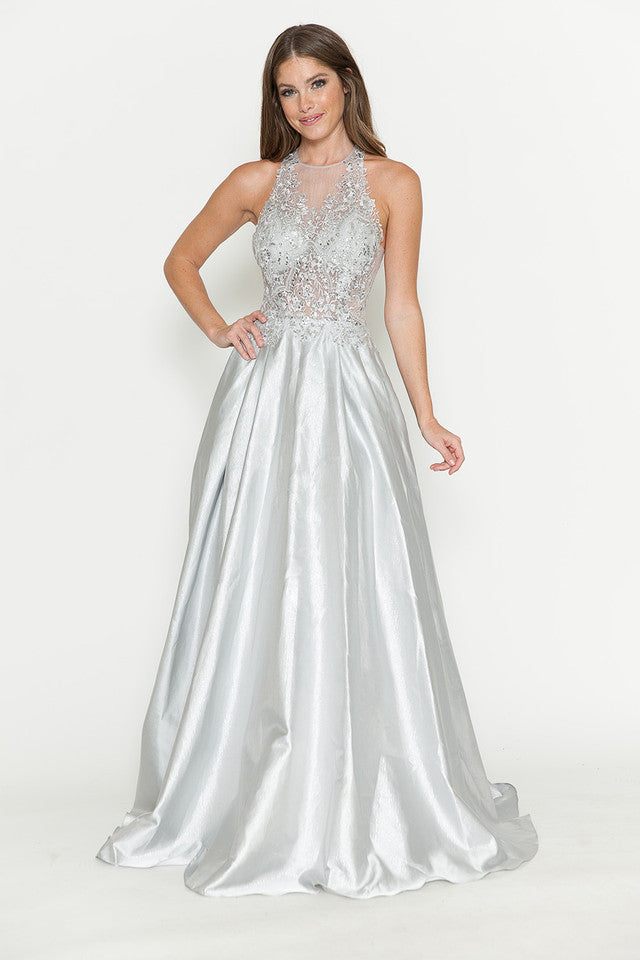 HOLTER METHALLIC SILVER LONG DRESS - CLEARENCE