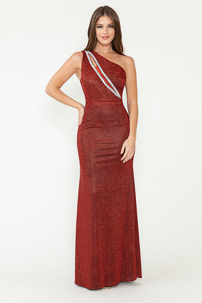 METHALIC ONE SHOULDER LONG DRESS - CLEARENCE