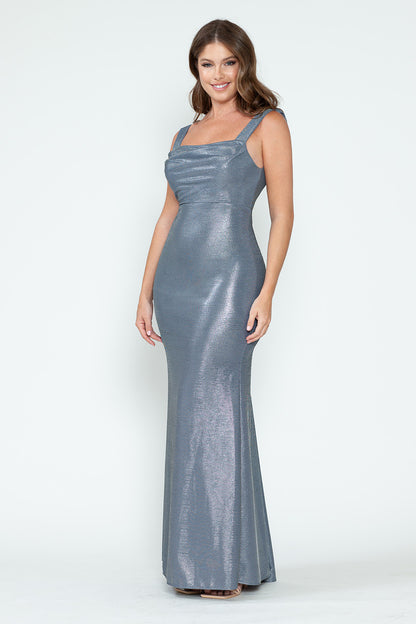 METHALLIC DRAPED BACK LONG GOWN - CLEAREANCE