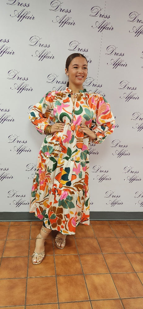 PLUS CONSERVATIVE PRINT MIDI DRESS - CLEREANCE