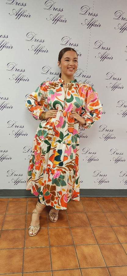 PLUS CONSERVATIVE PRINT MIDI DRESS - CLEREANCE