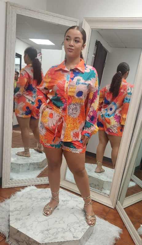 BLOUSE AND SHORT PRINT SET - CLEARENCE - 1 PIECE