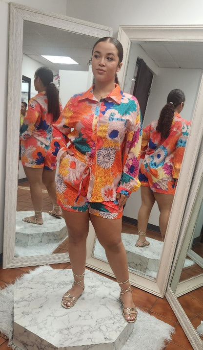 BLOUSE AND SHORT PRINT SET - CLEARENCE - 1 PIECE