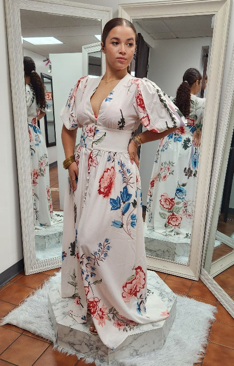 MAXY FLOWERS CREAM DRESS - CLEARENCE - 1 PIECE