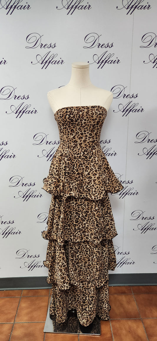 RUFFLE ANIMAL PRINT MAXI DRESS - CLEAREANCE