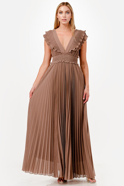 PLEATED RUFFLE MAXY DRESS