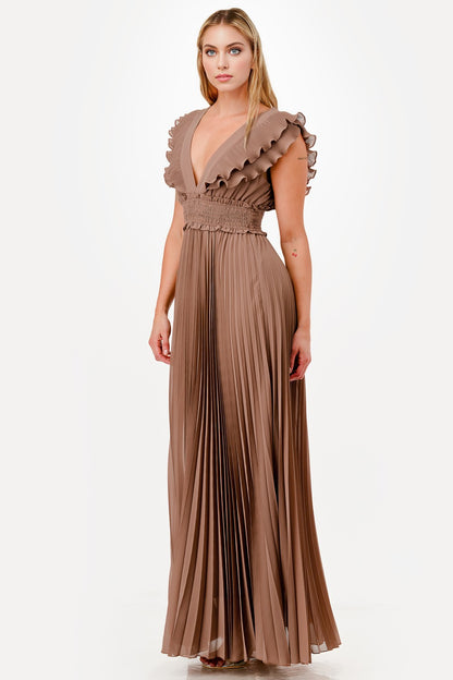 PLEATED RUFFLE MAXY DRESS