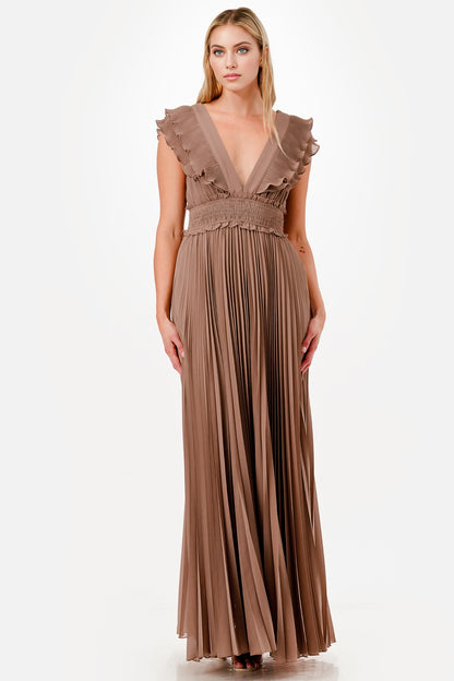 PLEATED RUFFLE MAXY DRESS