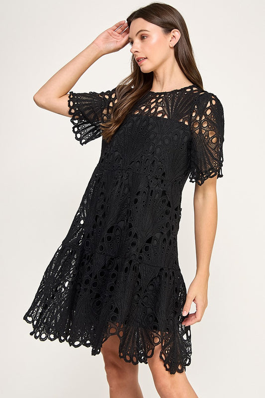 BLACK LILLY CROCHET SHORT DRESS