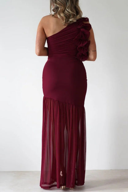 RUFFLE ONE SHOULDER COCKTAIL DRESS