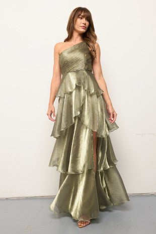 ONE SHULDER TIERED LONG DRESS