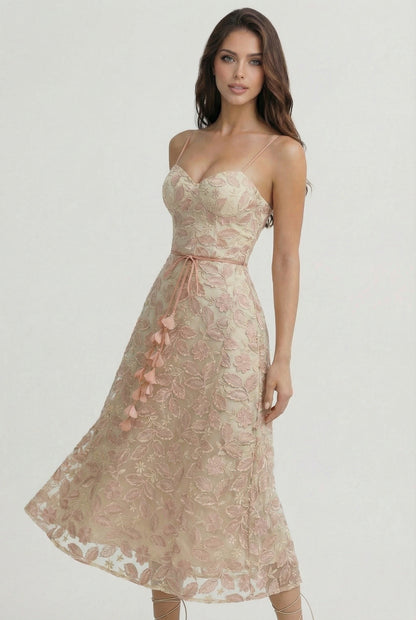 PALOMA MIDI EMBROIDERY ROSE DRESS