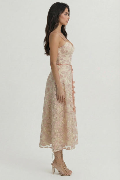 PALOMA MIDI EMBROIDERY ROSE DRESS