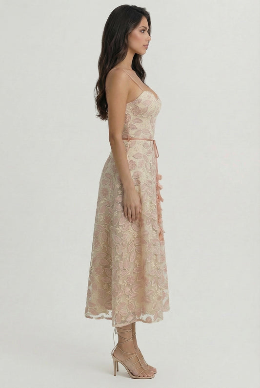 PALOMA MIDI EMBROIDERY ROSE DRESS