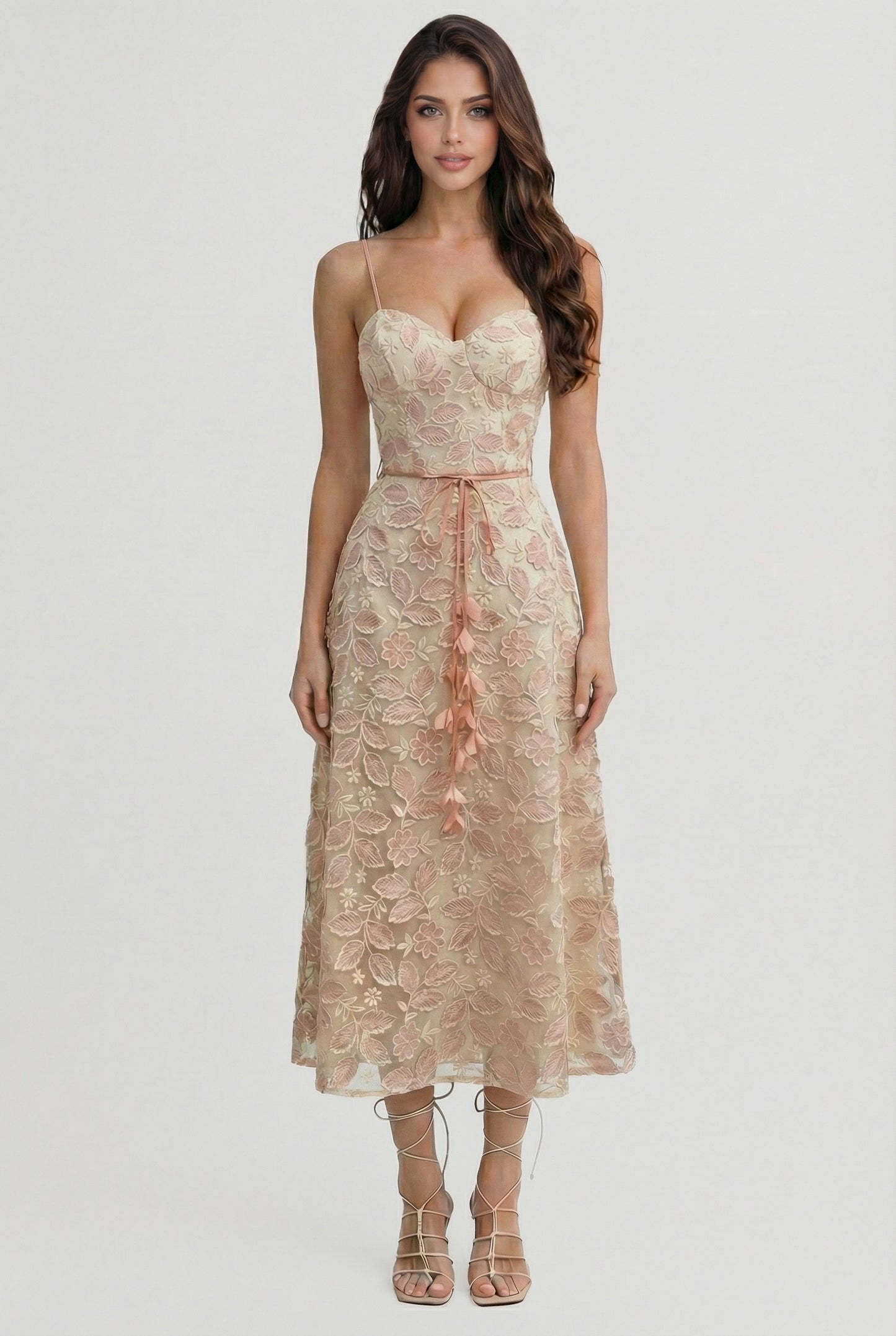 PALOMA MIDI EMBROIDERY ROSE DRESS