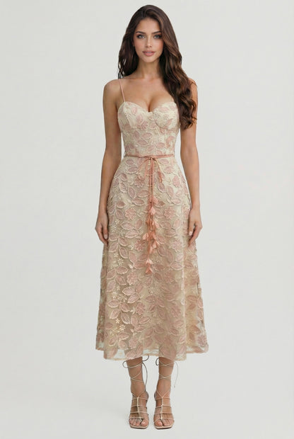 PALOMA MIDI EMBROIDERY ROSE DRESS