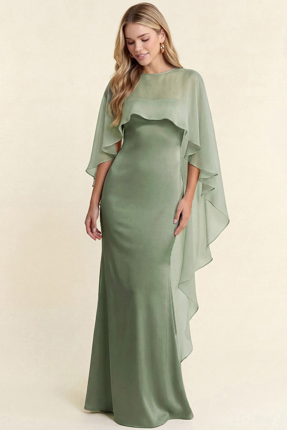 DIANELLA Maxi Dress With Chiffon Cape Shawl