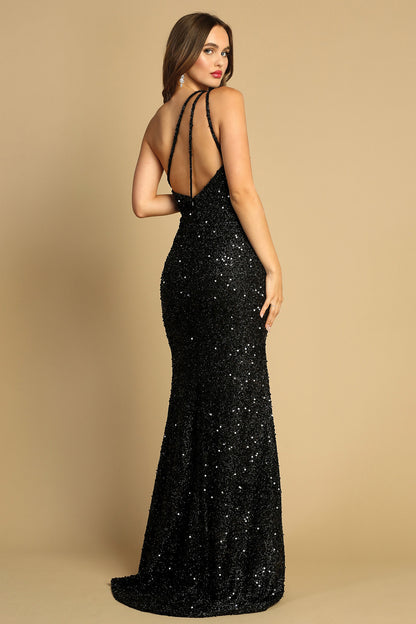 ONE SHOULDER SEQUIEN LONG GOWN - CLEREANCE