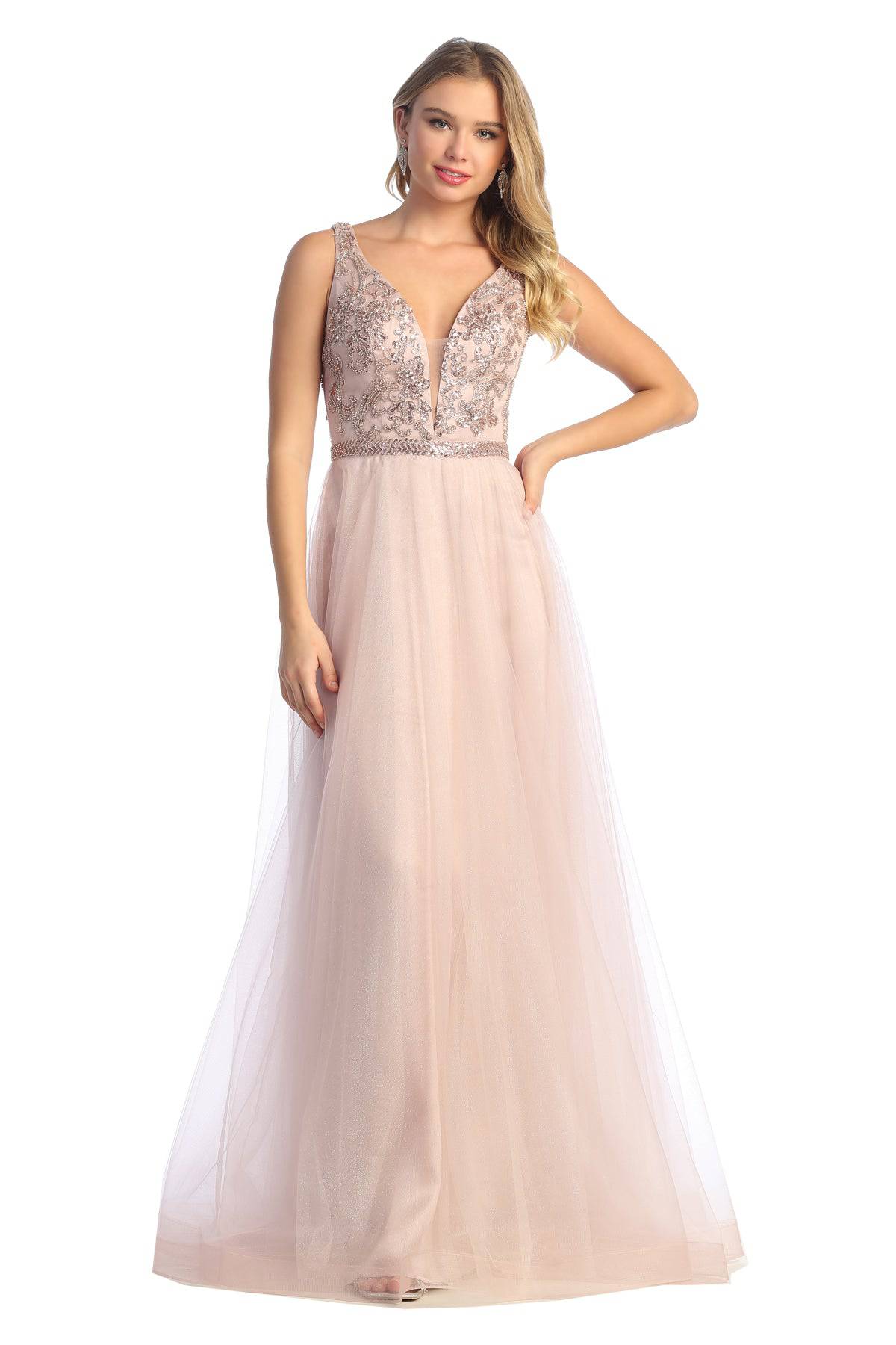 A LINE TOP EMBELISH EVENING DRESS - CLEARENCE