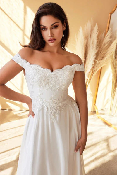OFF SHOULDER LACE SIMPLE PLUS SIZE WEDDING DRESS