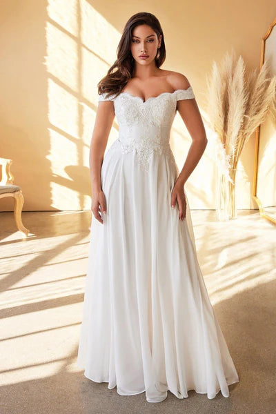 OFF SHOULDER LACE SIMPLE PLUS SIZE WEDDING DRESS
