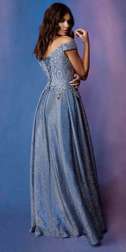 ONE SHOULDER TOP EMBROIDERY EVENING DRESS - CLEARENCE