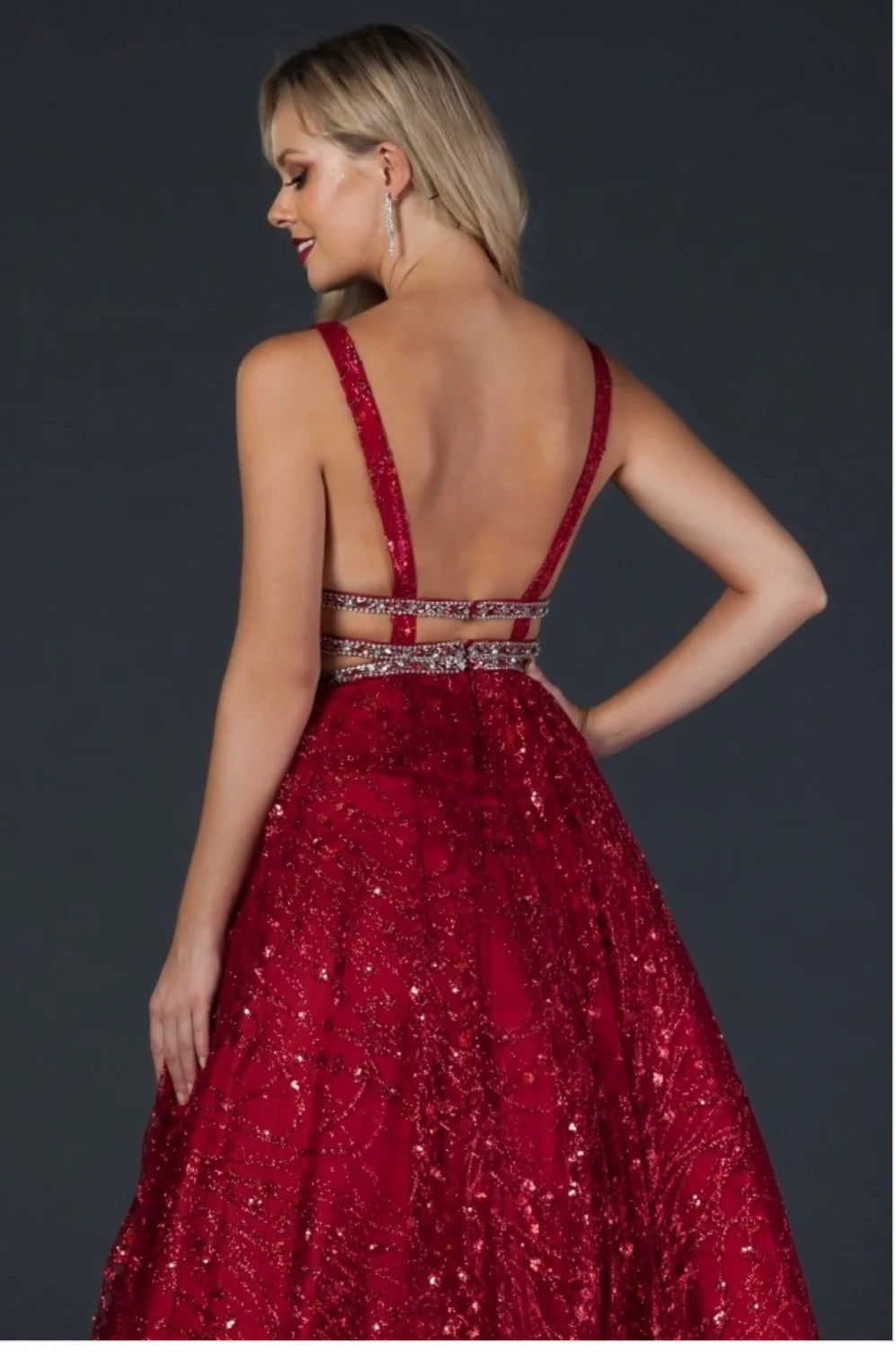 A LINE STRAPS GLITTER EVENING DRESS - CLEARENCE
