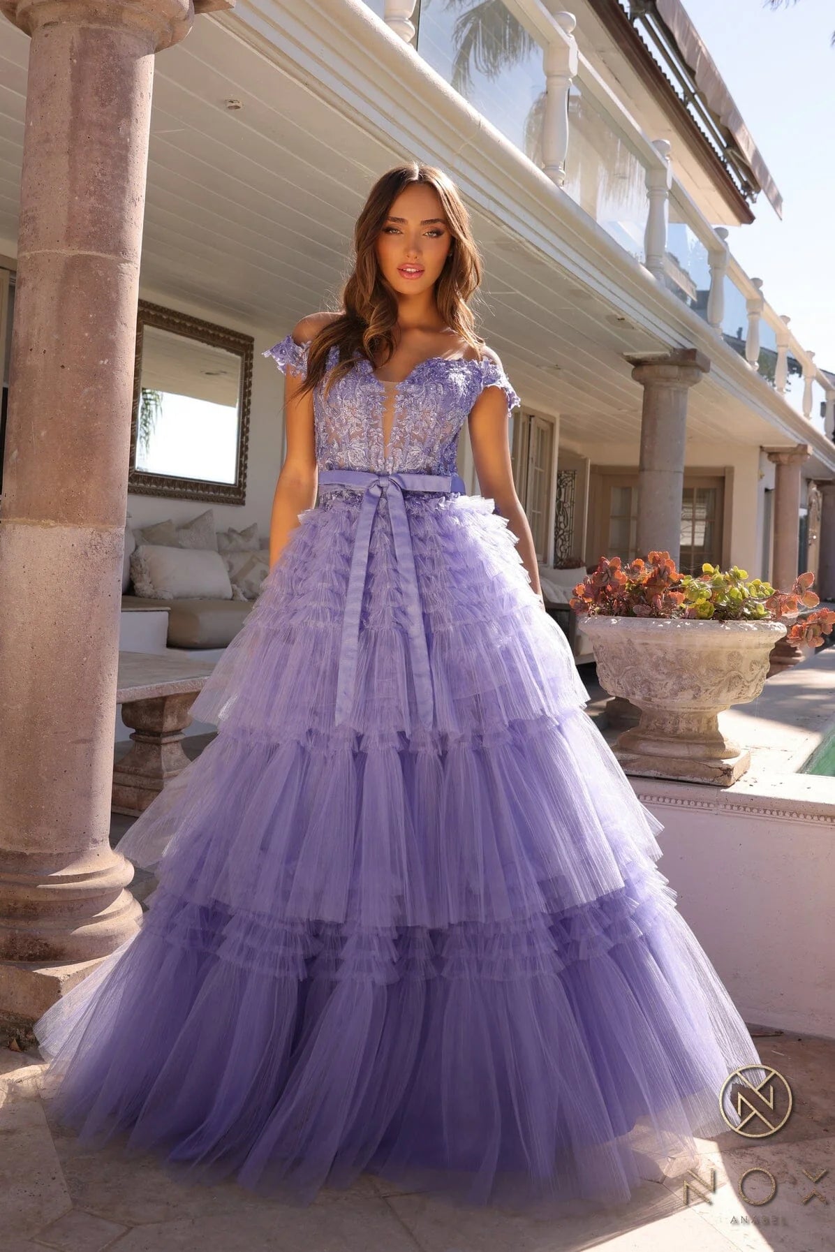 OFF SHOULDER BALLGOWN WITH RUFFLE - CLEARENCE