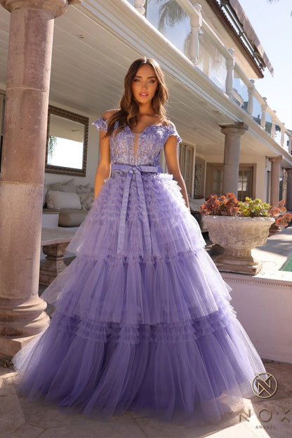 OFF SHOULDER BALLGOWN WITH RUFFLE - CLEARENCE