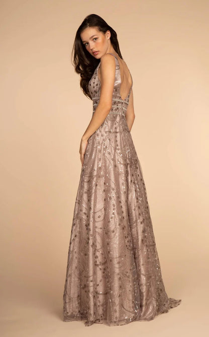 Jewel Embellished V-Neck Mesh A-Line Dress - CLEARENCE