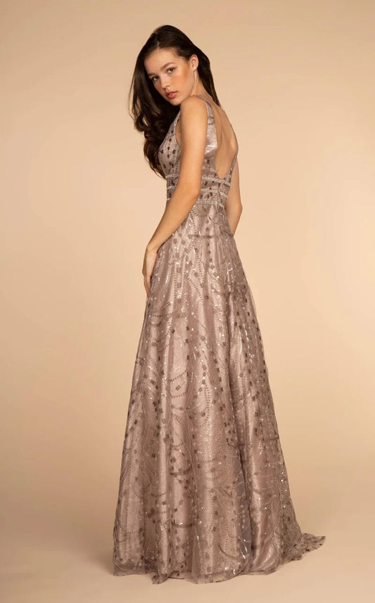 Jewel Embellished V-Neck Mesh A-Line Dress - CLEARENCE
