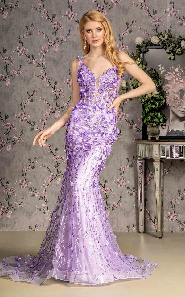 FLOWER EMBELISH MERMAID EVENING DRESS- CLEARENCE