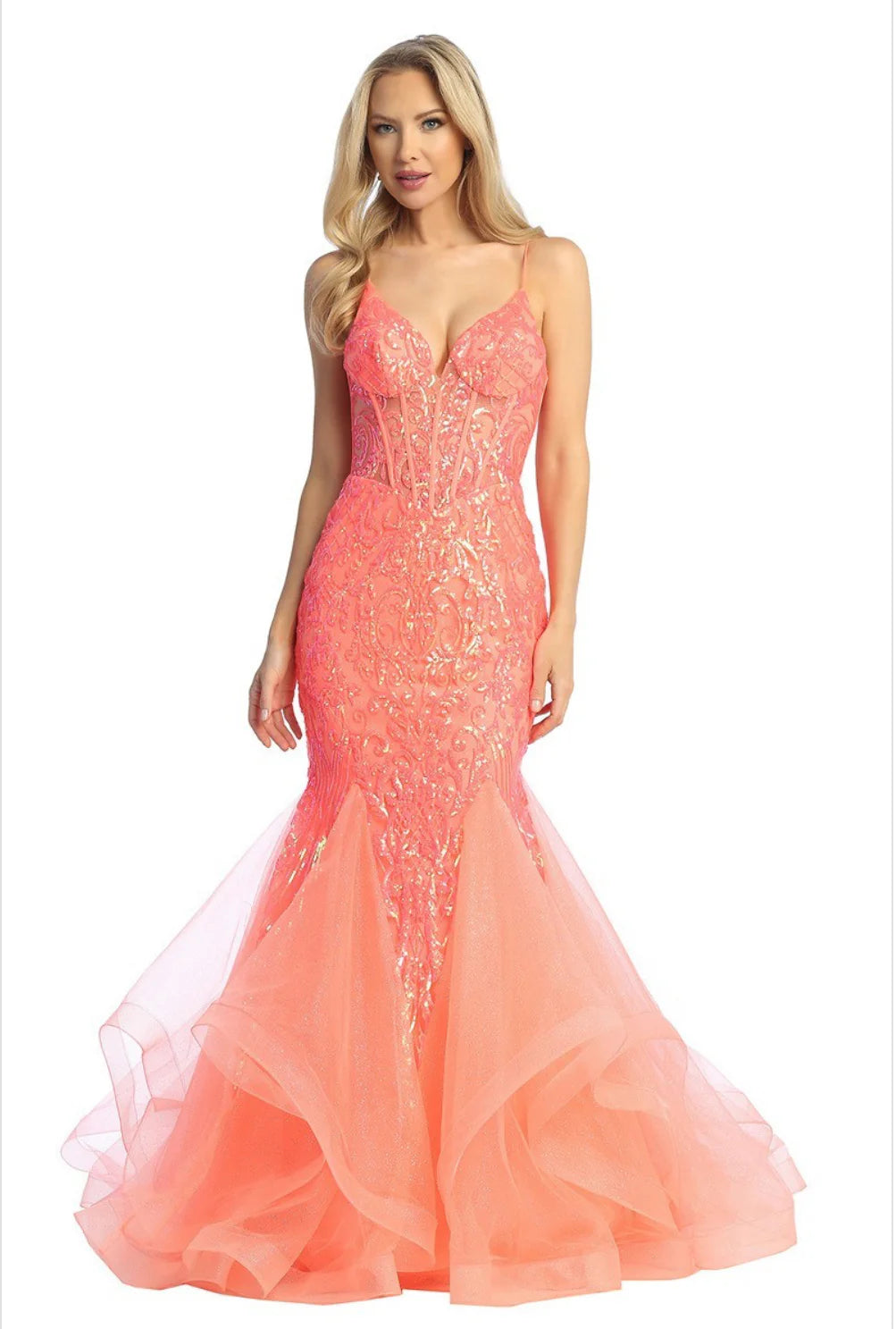 MERMAID NEON ORANGE EVENING DRESS - CLEARENCE